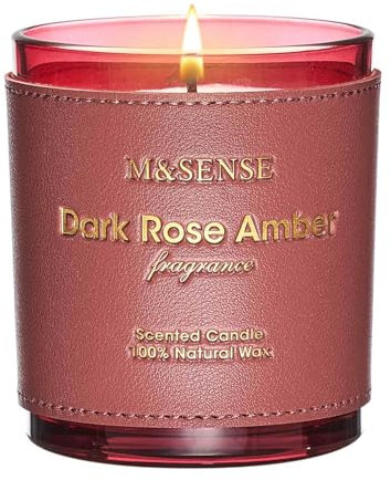 M&SENSE Rose-Amber Duftkerzen im Glas Vegan, 283g (42h) Leder-Kerze, Saubere Verbrennung,Romantik-Aromatherapie, Hochwertiges Deko-Geschenk,Zimmer Deko