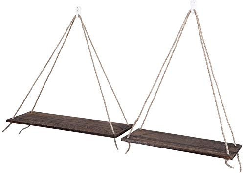 aqxreight 2pcs Wooden Wall Storage Rack Rope Hanging Plant Flower Pot Shelves Home Decorations (Retro Color)