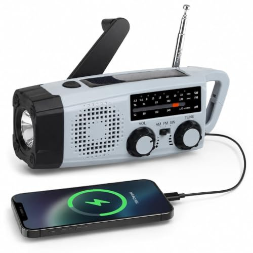 Hominas Kurbelradio Notfall mit 2000mAh Powerbank, FM/AM/SW/NOAA Emergency Radios Tragbares Solar Radio mit SOS-Alarm LED Taschenlampe für Notladung von Smartphone, für Camping Outdoor