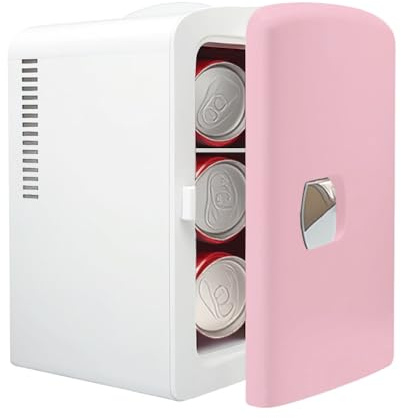iTOMA 4 Liter Mini Fridge,6 Can Portable Cooler & Warmer Compact Refrigerators for Food, Skincare, Office Desk,Car, AC/DC Power,Pink