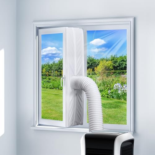 400cm Fensterabdichtung für mobile Klimaanlage & Ablufttrockner, Fensterdurchführung ohne Bohren, Abdichtung für Abluftschlauch, passend für Kippfenster, Schiebefenster & Dachfenster