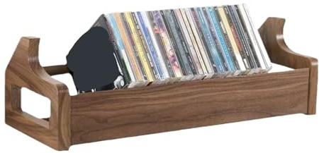 SHCHNA DVD Storage, Wood CD Holder Desk Rack Organizer Record Storage Rack For Movie Video Games Collections Record Storage(Bruin)