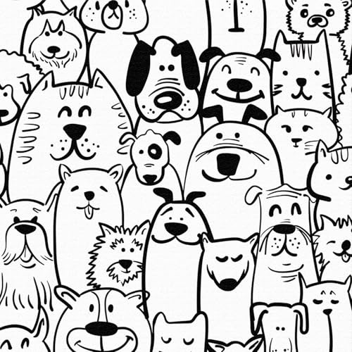 ICYEHAO Black and White Dog Wallpaper,44 x 300cm Modern Cute Puppy Animal Wallpaper Self Adhesive Black and White Wall Paper Self Adhesive Furniture Wrap for Living Room,Bathroom,Cabinet