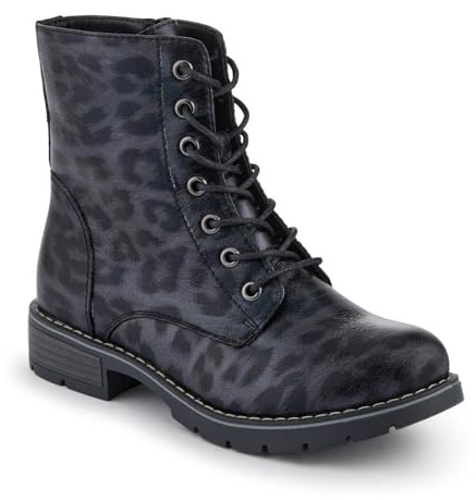 Pavers Chunky Lace-Up Ankle Boots - Black Leopard Size 6