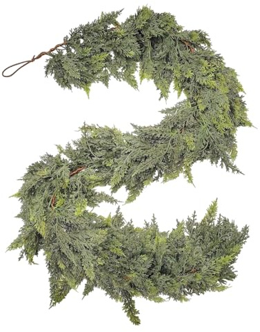 Xummpxuk Zedern-Girlande, realistisch, fühlt sich echt an, Winter-Kiefergirlande für Kaminsims, Urlaubsatmosphäre, Partyzubehör für Haustür, Wohnzimmer, Veranden, Kamin, Wand, Garten, Innenkaminsims