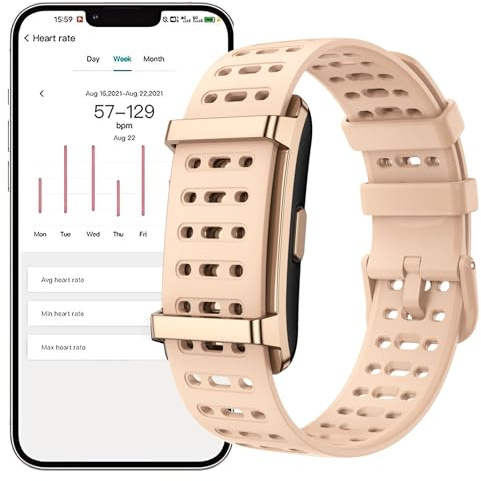 findtime Fitness Tracker Armband Aktivitätstracker ohne Display Wearable Schrittzähler Herzfrequenz Schlafmonitor Herzfrequenzmessung Wristband Nylon Smart Band Multisport-Modi Gold Rosa