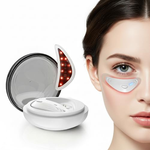 Rotlicht Augenmassagegerät für die Augenpartie – Elektrisches Augenpflegegerät mit LED Licht & Massage zur Unterstützung bei Augenringen, Schwellungen und müdem Aussehen (white)