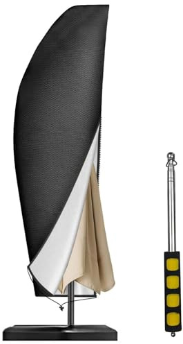 Comzantor Noir Housse Parasol Déporté Imperméable, Bache de Protection | Exterieur pour Parasols, Couverture de Parapluie de Jardin avec Mât, Protective Contre la Poussière et les UV, Tissu Oxford.