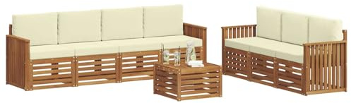 vidaXL Sofagarnituren 8 pcs Natur und Creme Massivholz Akazie, Moderne Garten-Sofa-Ecke, Bequeme Sitzgruppe für Terrasse, langlebig und stylisch