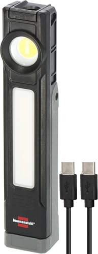 Brennenstuhl Akku LED Handlampe HL 900 A/Arbeitsleuchte mit Magnet | 3 Lichtquellen, 900lm, Schutzart IP54, bis zu 40h Leuchtdauer, tauschbarer Akku, 130° Bügel, Farbtemperatur 6500K