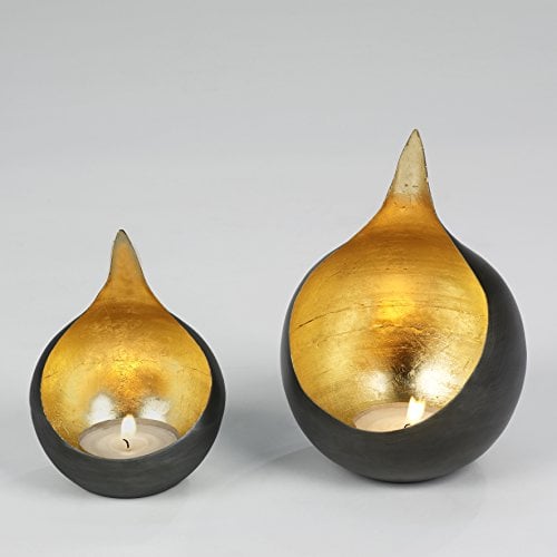 Caldera Windlicht Eisen,schwarz,gold,H20,5cm/D14cm
