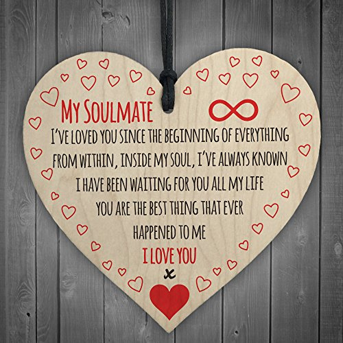 Red Ocean My Soulmate I Love You Wooden Hanging Heart Plaque Cute Valentines Day Gift Sign
