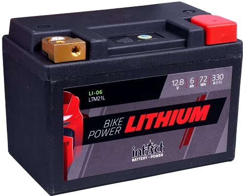 intAct - LITHIUM MOTORRADBATTERIE | Batterie für Roller, Motorrad, Quads. Bis zu 75% Gewichtseinsparung | Bike-Power LI-06, LTM21L, 12,8V Batterie, 6AH (c10), 72 Wh, 330 A (CCA) | Maße: 148x86x105mm
