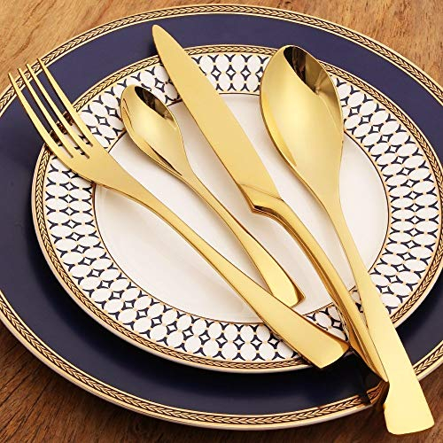 LEKOCH 24 teilig Besteck Set 6 personen Schwarz Hochglanz 18/10 Schwarzes Besteck edelstahl schwarz (Gold - 1 Person)