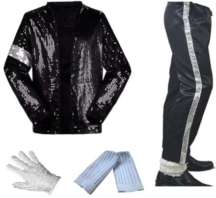 Shuanghao Kinder Erwachsene Kostüme Jacket+Pant+Socken+Glove(4pcs Set) Weihnachten Halloween Cosplay Partys Tänze Retro Punk Männer Frauen Jungen Mädchen Outfits Schwarz (W: 55-60kg H:160-170cm)