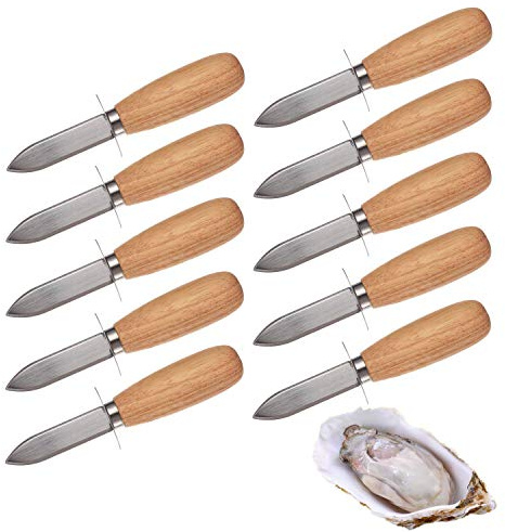 DOMG 10Pcs Oyster Clam Shucking Knife Opener with Wooden Handle