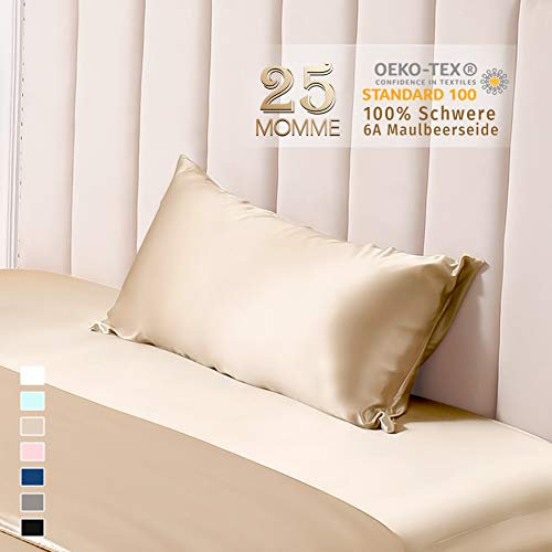THXSILK 25 Momme Seide Kissenbezug für Haar und Haut - Maulbeerseide Kissenbezug - Hypoallergen mit Versteckter Reißverschluss - Pure Seide auf Beide Seiten … (Champagner, 50x75cm)