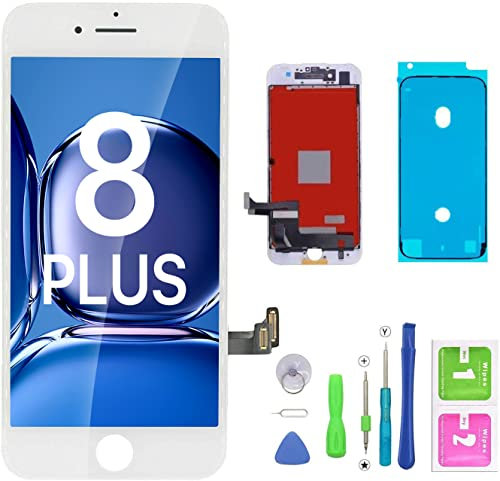 FFtopu for iPhone 8 Plus Screen Replacement White, iPhone 8 Plus LCD Display & Touch Screen Digitizer Frame Full Assembly Set with Free Repair Tool Kit for iPhone 8 Plus (5.5'')