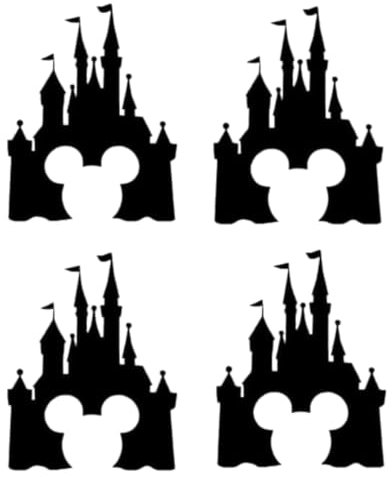 Pack of 6 Fairytale Castle with Mouse Face Mickey Inspired Novelty Decal (Black, 10cm x 7.5cm)