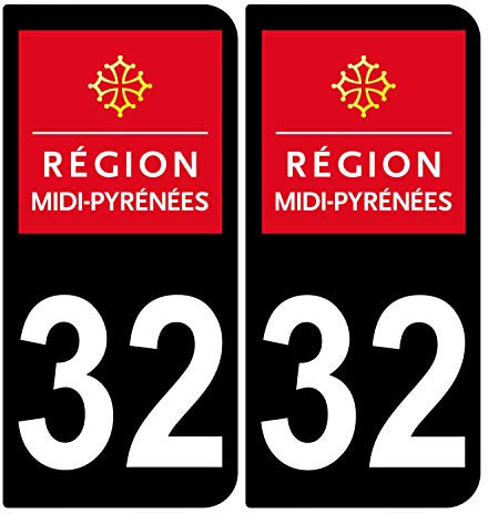 Supstick Aufkleber Nummernschild Auto Dept 32 Midi Pyrénées schwarz Eckig quadratisch