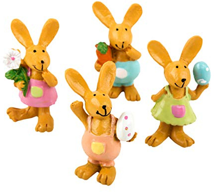 Osterhasen-Dekoration, 4er Set: Osterdeko aus Polyresin, Osterhase Deko-Figuren klein, Hasen für Tisch & Ostergesteck, Dekohasen Ostern, Frühlingsdeko Indoor, Bunt, Osterdekoration Hase Modern, 5,5 cm