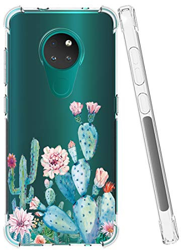 Sidande Hülle für Nokia 6.2/Nokia 7.2 Handyhülle für Mädchen Frauen, Transparentes Blumenmuster Soft Flexible TPU Slim Handy Schutzhülle für Nokia 6.2/ Nokia 7.2 Kaktus