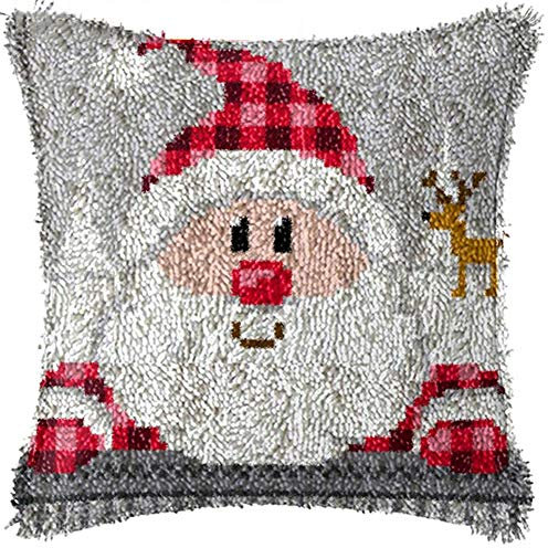 Cartoon Latch Hook Kits Pillow DIY Handmade Printed Canvas Cushion Latch Hook Kit Christmas Decor,16.9X16.9 ''