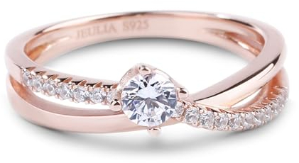 Jeulia Damen Rotgold Ringe Sterling Silber Rundschliff Solitärring Diamant Ringe Schmuck für Braut Hochzeit Band Verlobungsring (68 (21.8))