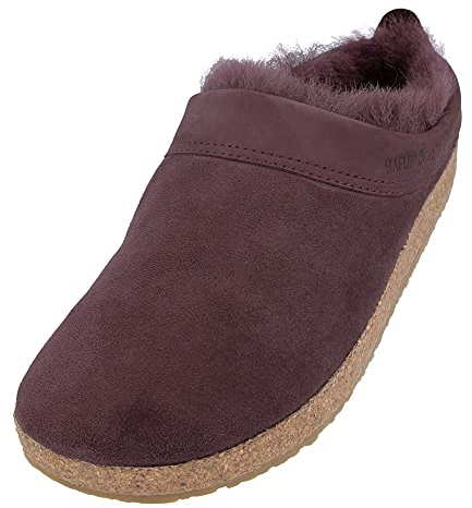 HAFLINGER Lammfellclog Snowbird Filzpantoffel Hausschuh Lila (Aubergine 5), Gr 38