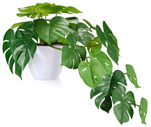 SOGUYI Pianta Finta Cadente 50cm Monstera Deliciosa Piante Finte da Interno Esterno con Vaso Plastica Pianta Artificiale per Decorazioni Balconi Casa Giardino Ufficio Moderna Design(1 pezzi)