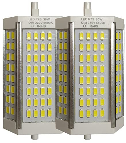 LED ATOMANT Pack 2x Bombilla LED R7s 118mm 30W Regulable. Color Blanco Frio (6500K). 3000 Lumenes. Sin ventilador.