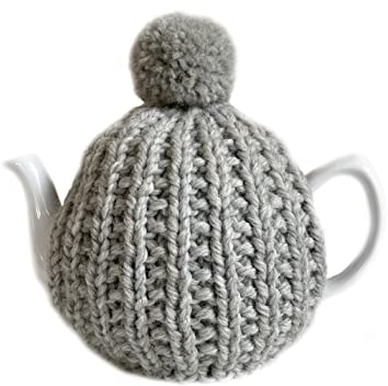 Grey Hand Knitted Tea Cosy, Fits 4-6 Cup Teapot