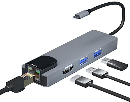 USB C Hub Ethernet ,Sivxnem USB-C Dongle (RJ45 100Mb HDMI 4K@30Hz USB3.0/USB2.0 Docking Station), USB-C to HDMI Adapter Compatible for MacBook Pro/MacBook Air /Ipad Pro /Samsung Galaxy S8-S21