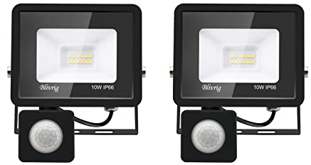 Jefedana 2*10w led strahler bewegungsmelder, 1000LM Außen mit IP66 Scheinwerferled aussenstrahler Warmweiß 3000K Außenstrahler Fluter Flutlicht für Garage, Warmweiß-2pcs