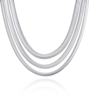 RUGGED steel Damen Edelstahl Schlangenketten - 3 Halsketten im Set (5/6 / 8 mm) - einzeln tragbar oder im stylischen Layering Look (inkl. Schmuck-Box) (Silber, 40)