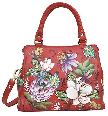 Anuschka Handbemalte Satchel Tasche mit mehreren Fächern aus Echtleder - Crimson Garden