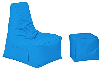 MB MILLINDABAG – Optimal Sitzsack mit Lehne & Hocker - für Kinder und Erwachsene – Sessel – Kissen – Indoor & Outdoor – Gaminggeignet & bereits gefüllt - Sitzkissen Bodenkissen (Hellblau)
