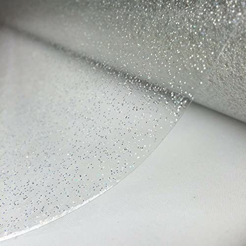 Silver Grey Glitter Tablecloth See Through Clear Plastic Infused Glitter PVC Plastic Vinyl Oilcloth Wipe Clean Christmas Glittery Sparkle Party Table Cloth (300cm x 140cm Rectangle 118 x 54 inches)