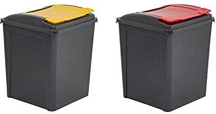 M1SS Set of 2 (Red + Blue) Recycle It 50L Large Bin & Lid Graphite/Gen. Assorted colours Recycling Bin Kitchen Trash Can Rubbish Dustbin (Red + Yellow)