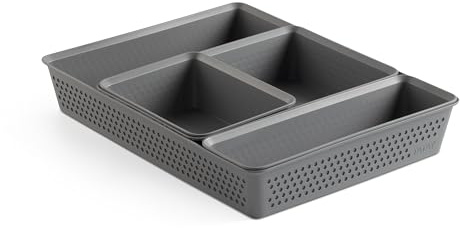 TATAY Bohol Aufbewahrungsboxen | Set 4: A6 + A5 + A4 + Slim | Schubladen Organizer | Minimalistisches funktionales Design | Ordnung für Zuhause & Büro | Recycelt BPA-frei, Grau