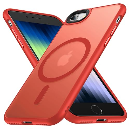FNDMIL [NO.1 Magnetisch für iPhone SE 2022/SE 2020/8 Hülle mit MagSafe[Durchscheinend Matt][Anti-Fingerabdruck][Militär Stoßfest] Dünn Hardcase mit Silikon für iPhone SE 2./3. Generation Hülle,Rot
