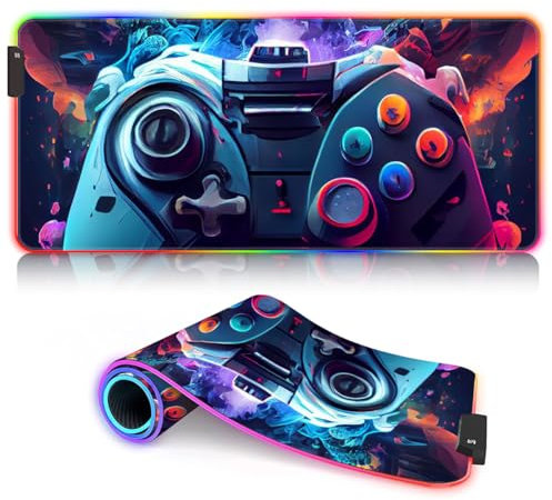 Grand Tapis Souris Jeu RGB, 14 Modes d'éclairage LED, Tapis Souris étendu Clavier, Tapis Souris Souples pour Ordinateur Portable, PC, Bureau, Manette Jeu 35 x 60 cm