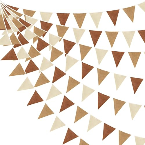 32Fuß Lange Leinen-Braun-Partydekorationen Boho-Wimpelbanner Stoff Dreieckige Flagge Leinengirlande für Wald Teddybär Babyparty Dschungel Safari Geburtstag Zuhause Kinderzimmer Outdoor Dekoration