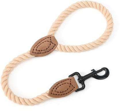 Mile High Life Laisse courte en corde de coton tressée avec pointe en cuir – Fermoir en métal robuste, 45,7 cm, 1,27 cm d'épaisseur – Laisse de mariage, de marche et de dressage pour chiens de taille