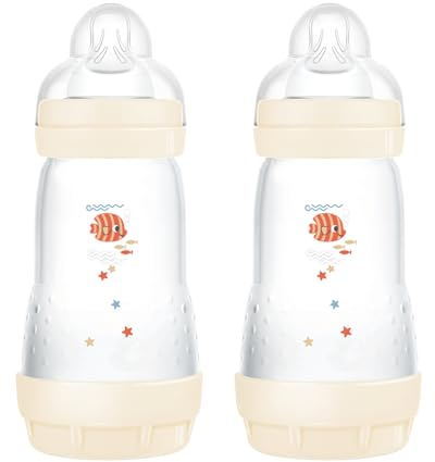 MAM Easy Start Babyflasche 260 ml (2er-Set), Kit mit 2 Anti-Kolik-Flaschen für gemischtes Stillen, reduziert Luftblasen und das Risiko von Koliken, Babyzubehör 2+ Monate mit Sauger Größe 2, neutral