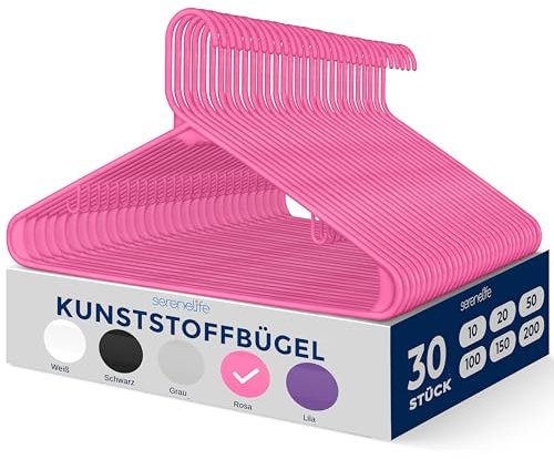 SereneLife Kleiderbügel, 30 Stück Kleiderbügel Kunststoff, Hangers Clothes 0,6cm dick 42cm lang, Bügel rutschfest & Platzsparend, Hangers für Hemden, Röcke & Hosen, Leicht & Funktionell, Rosa