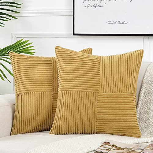 FDTERN 2er Set Kurkuma Kordsamt Kissenbezug 50x50CM Weich Moderne Dekorative Kissenbezüge Kissenhülle Dekokissenbezug Sofakissen Dekokissen Boho Herbst Deko für Sofa Schlafzimmer Wohnzimmer Balkon