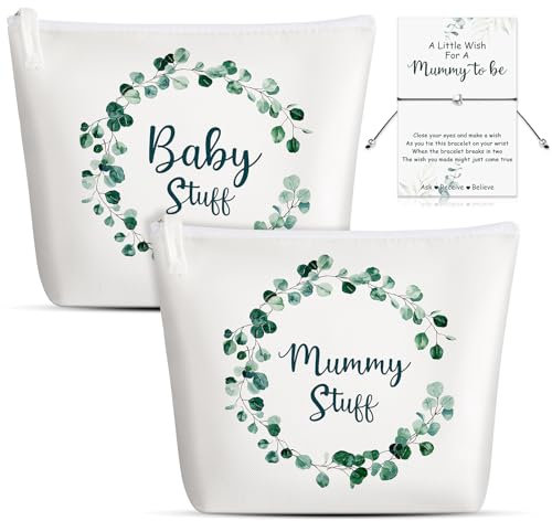 Ylinge Mum to Be Gifts for Baby Shower Pregnancy Set for Mummy to Be New Mum Gifts Cosmetic Bags Canvas Pouch Bags Mummy to Be Wish Bracelet with Cute Keepsake Card for Pregnant Presents