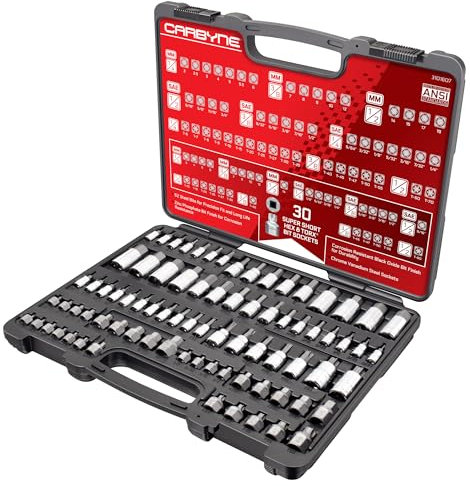 Carbyne 80-Piece Torx, SAE Hex (Allen) & Metric Hex (Allen) Bit Socket Set with 30 Super Short Bit Sockets, Cr-V Steel Sockets, S2 Steel Bits, Durable Storage Case