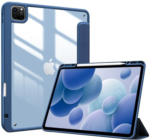 ProCase Hülle für iPad Pro 12,9 Zoll mit Stifthalter 2022/2021/2020/2018 (6/5/4/3 Generation), Stoßfeste Smart Case Cover mit transparenter Rückseitenschale Schutzhülle für iPad Pro 12,9 -Navy